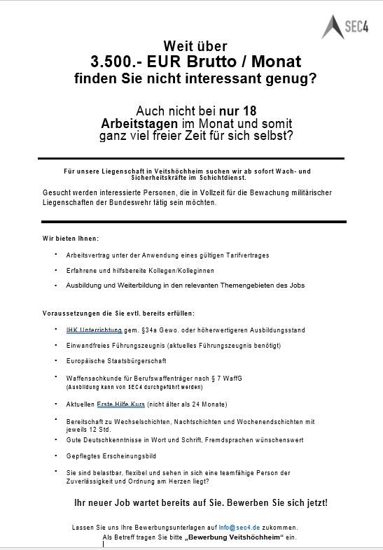 ** Weit über 3.500,00 EUR Brutto / Monat bei 18 Arbeitstagen ** in Veitshöchheim