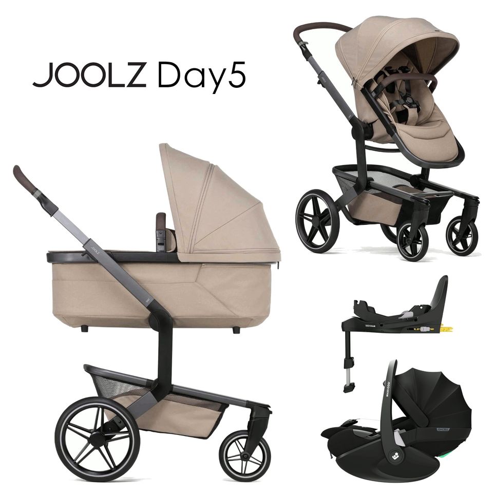 Joolz Day 5 - 4in1 Kinderwagen-Set - Sandy Taupe - inkl. Babywanne + Sportsitz + Maxi-Cosi Pebble 360 Pro 2 + FamilyFix 360 Pro + XXL-Zubehörpaket - NEU in Fulda