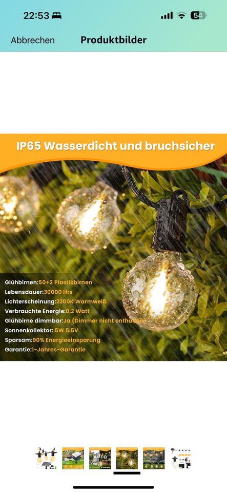 30M Solar LED Lichterkette Glühbirnen mit 50+2 G40 Birnen IP65 in Dessau-Roßlau