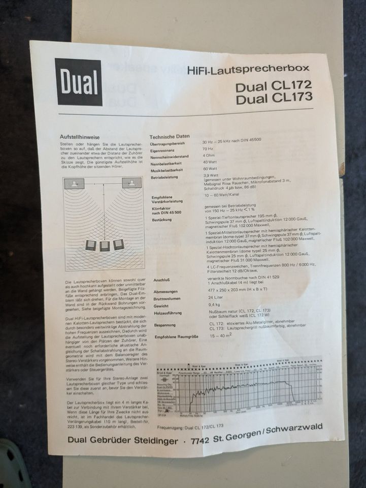 Vintage Stereo Lautsprecher Dual Typ CL 172 in Eching (Niederbay)