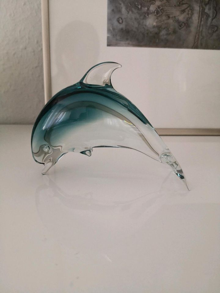 Vintage Art Kristallfish Glas Delfin klar blau Murano in Wiesbaden