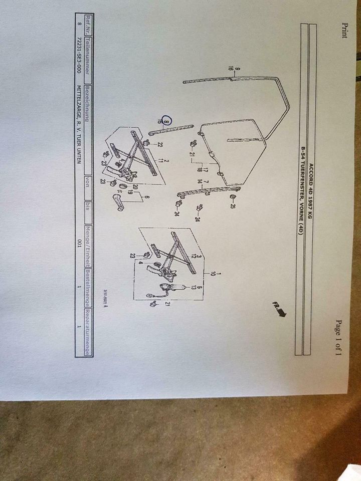 Mittelzarge Rechts vorne Tür Honda Accord 1986 bis 1989 NEU in Arnsberg