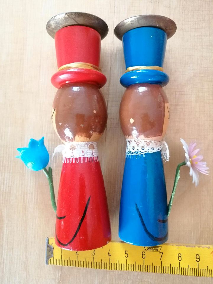 Vintage Kerzenhalter aus Holz  Figuren in Aue