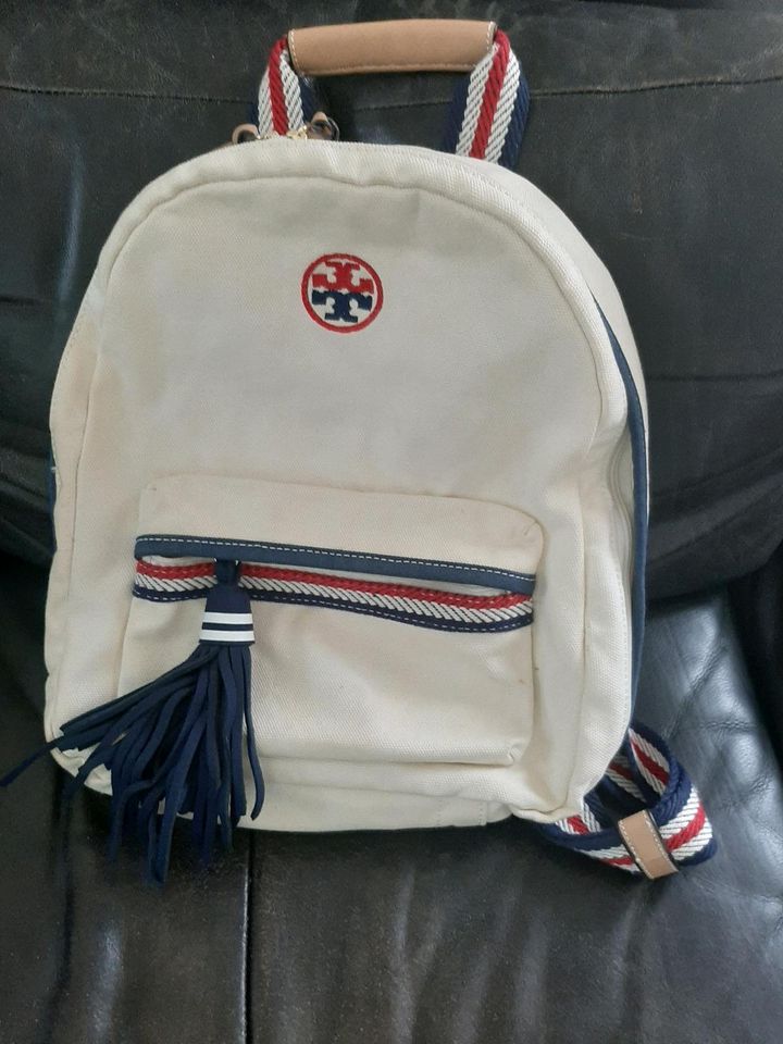 Tory burch Leinen Rucksack Beige Rot Blau in Brühl