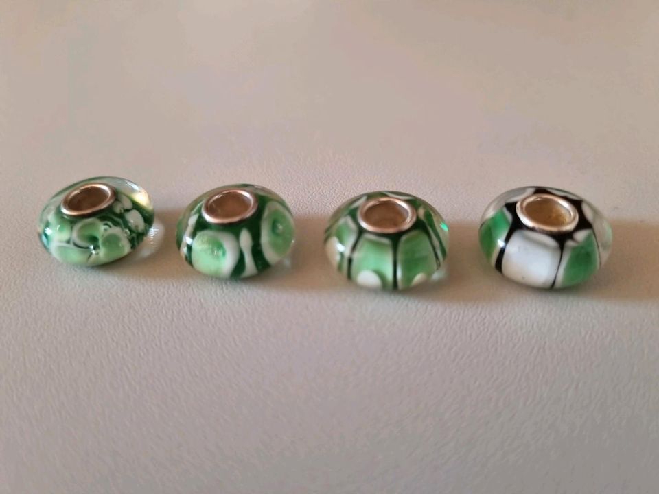 Charms Murano Glas Silber 925 für Pandora 4 x Charm grün *NEU* in Andernach