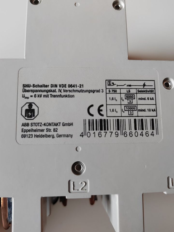 ABB Hauptsicherungsautomat mit Schienenadapter S751/3-E63 in Mücheln (Geiseltal)