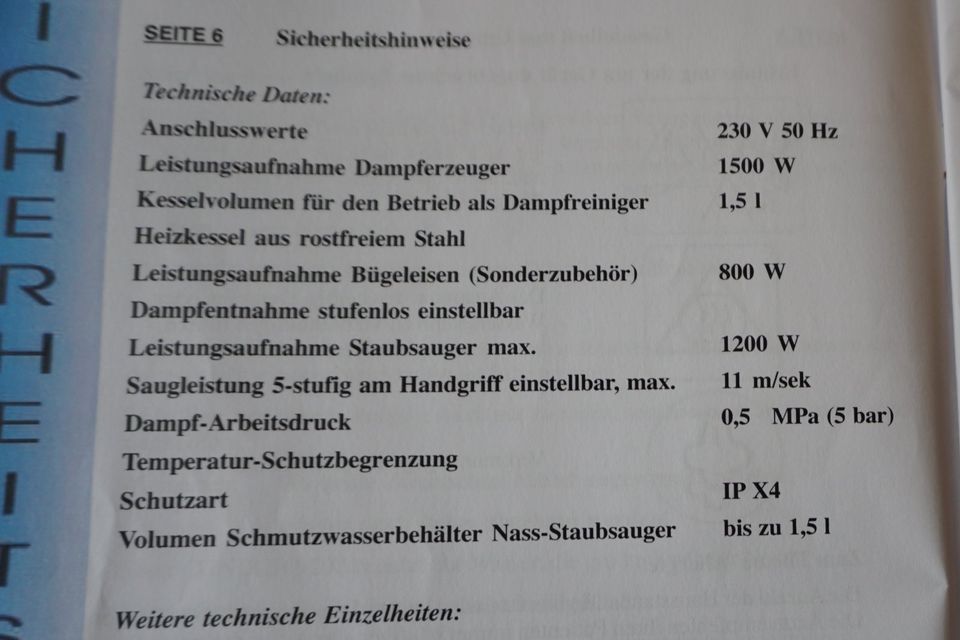 Condor 9200 Dampfreiniger - Sauger mit Dampfbügeleisen Neuwertig in Osterhofen