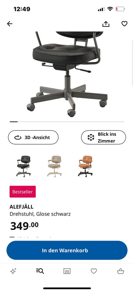 Bürostuhl Ikea NP ca 350 Euro leder schwarz in Bünde