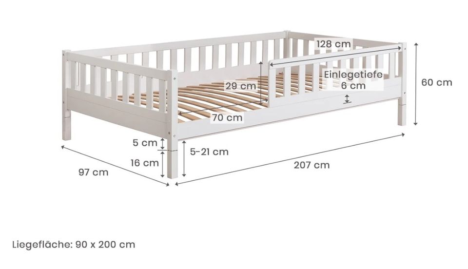 Kinderbett Bodenbett Kiefer massiv Weiß / Natur / Grau in Kirchlengern