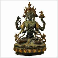 Avalokiteshvara Chenrezig 34cm – Messing Kaffeebraun Antik Mitte - Tiergarten Vorschau