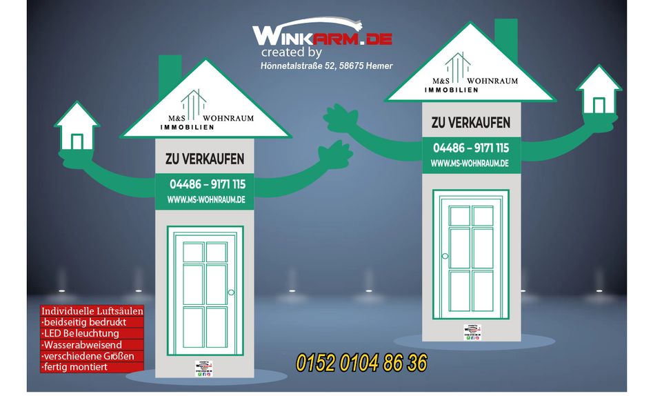 Winkarm beleuchtete personalisierte Werbefigur 2,40 Meter in Hemer