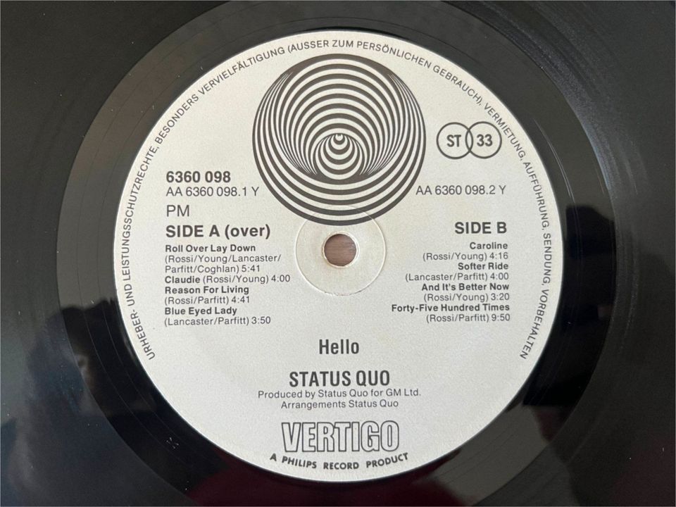 Status Quo - Hello Vertigo Swirl Vinyl LP Germany '73 in Voerde (Niederrhein)