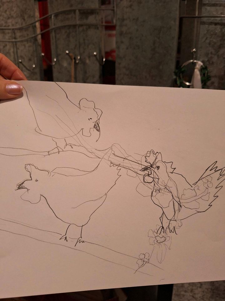 Bleistiftzeichnung Hühner Huhn DINA3 Kunst in Solingen