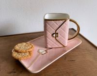 Kaffeetasse in Handtaschen Form Tasse rosa Kuchenteller München - Laim Vorschau