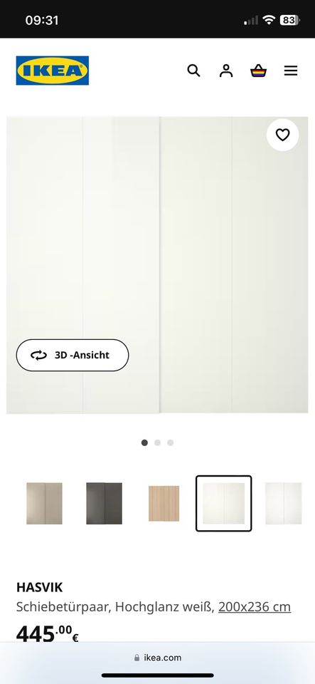 Ikea HASVIK Schiebetürpaar, weiß, 200x236 cm in Seevetal