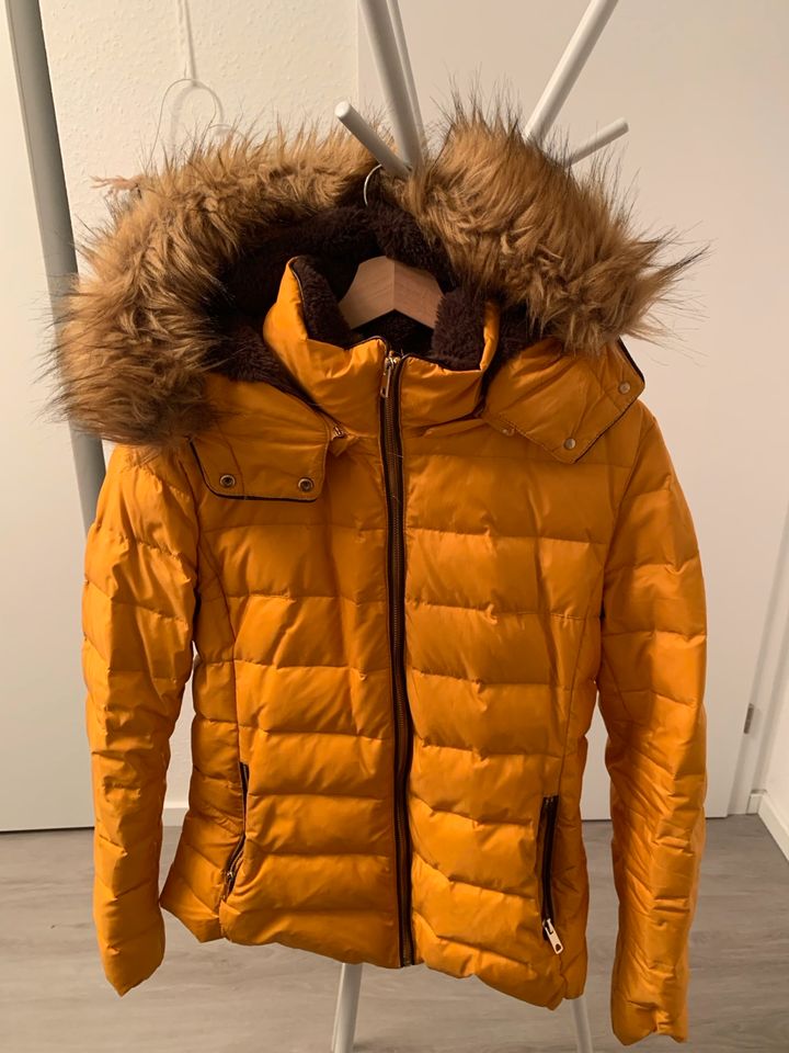 Winterjacke Zara in gelb mit braunem Fell XL in Freudenberg
