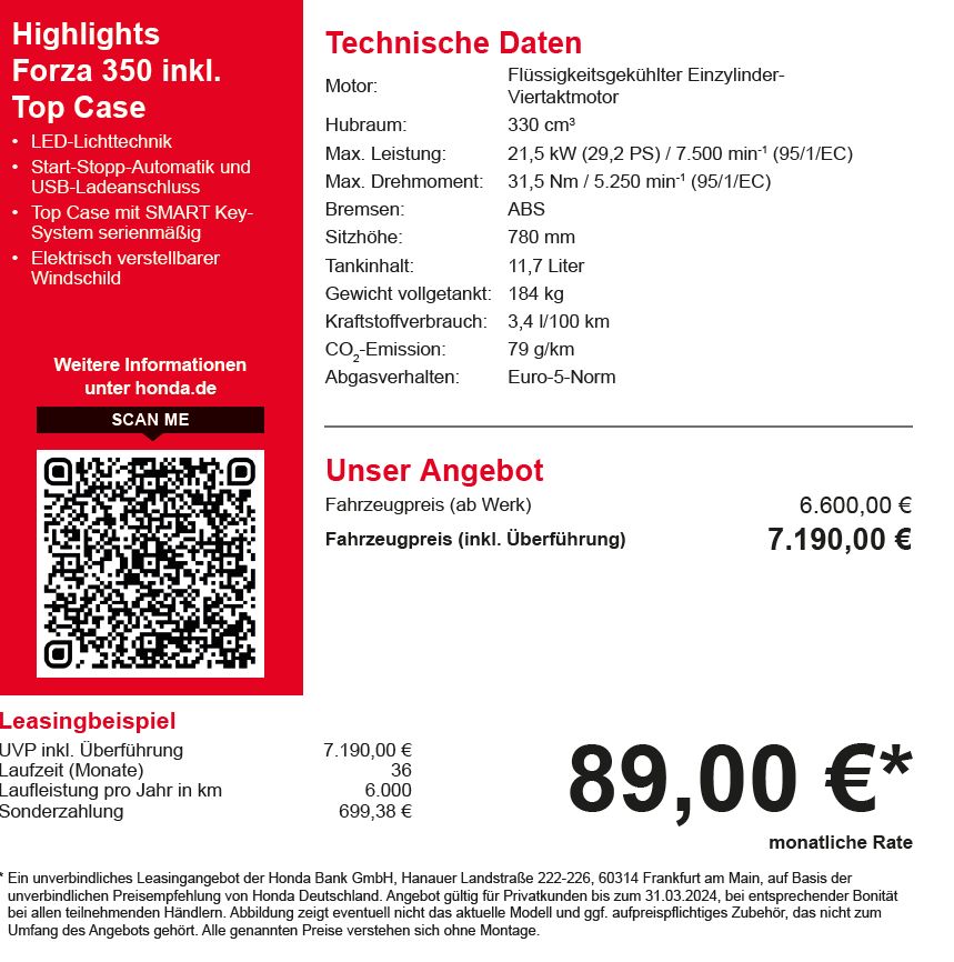 Honda Forza 350 Top Case - Neu - verfügbar ab 89,- € mtl. #2844 in Strausberg