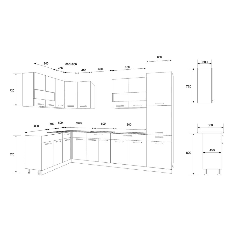 Küche L-Form mit Hochschrank 180x300 Küchenzeile Einbauküche NEU in Hannover