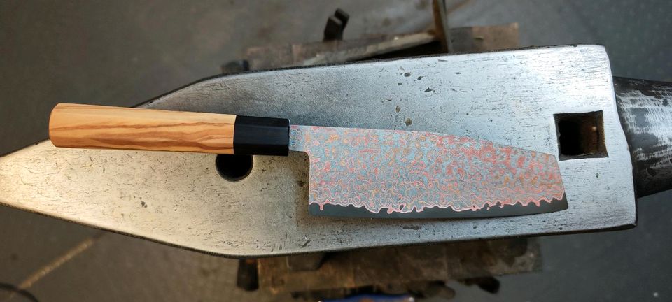 Damastmesser Nakiri Kupfer Messing Kochmesser Messer Knife Unikat in Regen