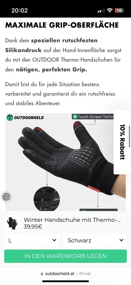 Outdoorheld Winter Handschuhe Thermo Pro Wasserdicht L Neu OVP in Alheim