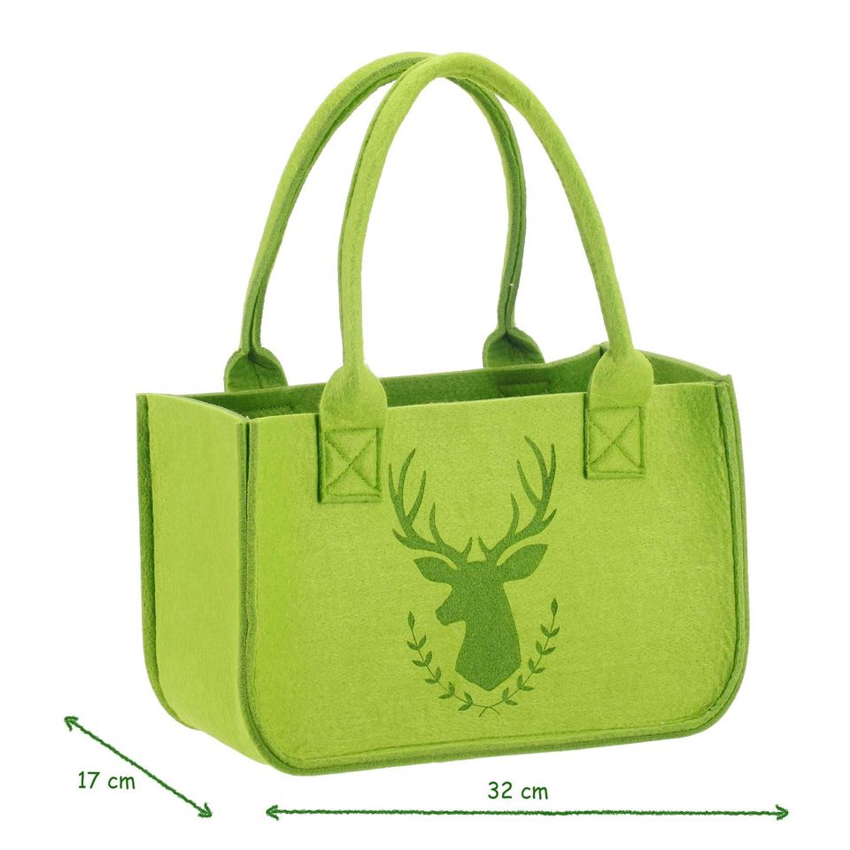 Shopper Filztasche mit Hirsch in grün 32cm x 17cm x 20cm in Eime