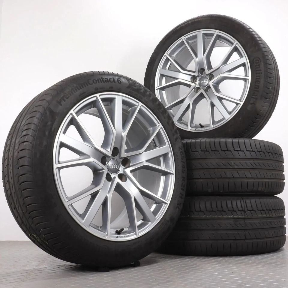 Sommerräder 21 Zoll Audi e-tron GE & Q8 etron Original Felgen 4KE601025C Sommerreifen 265/45R21 108H Continental Premium Contact 6 5-V-Speichen-Stern-Design Platinoptik glanzgedreht 9,5x21ET36 5x112 in Gefell