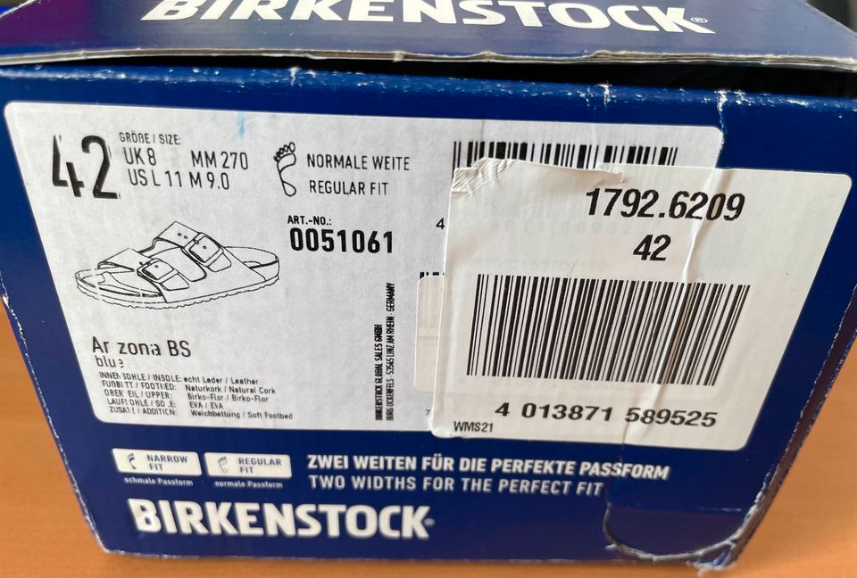 Birkenstock Arizona BS, 0051061, Größe 42, Blau,Weichbettung, Neu in Schwalmtal