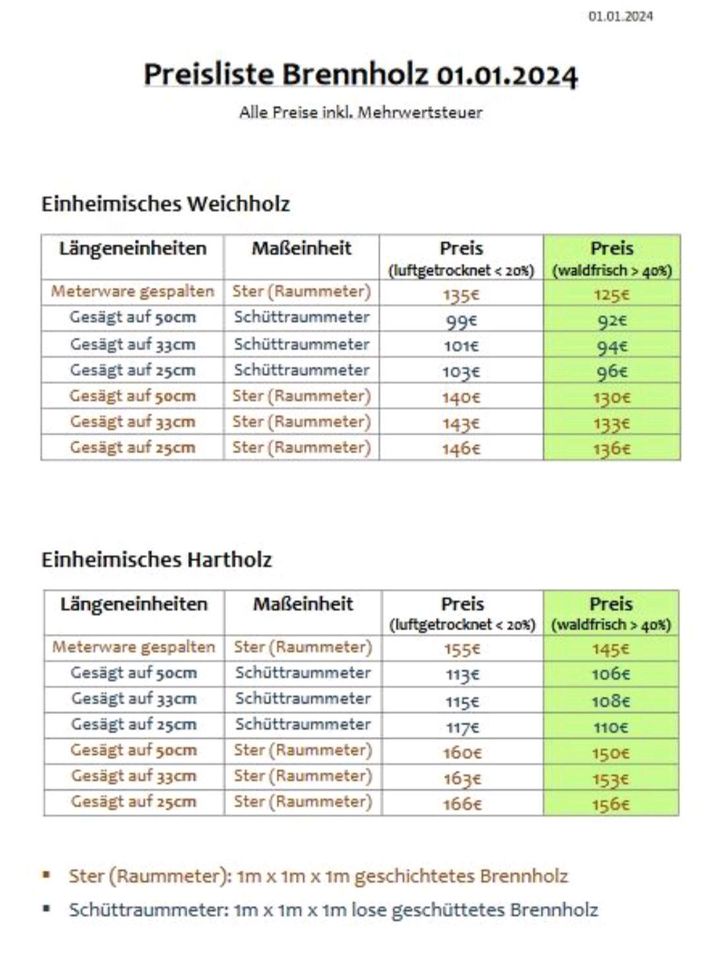 Brennholz Hartholz Weichholz trocken in Offingen