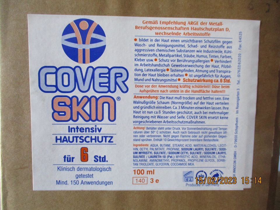 COVER SKIN Hautschutz für 6h á 100 ml max.150 Anwendungen NEU in Plauen