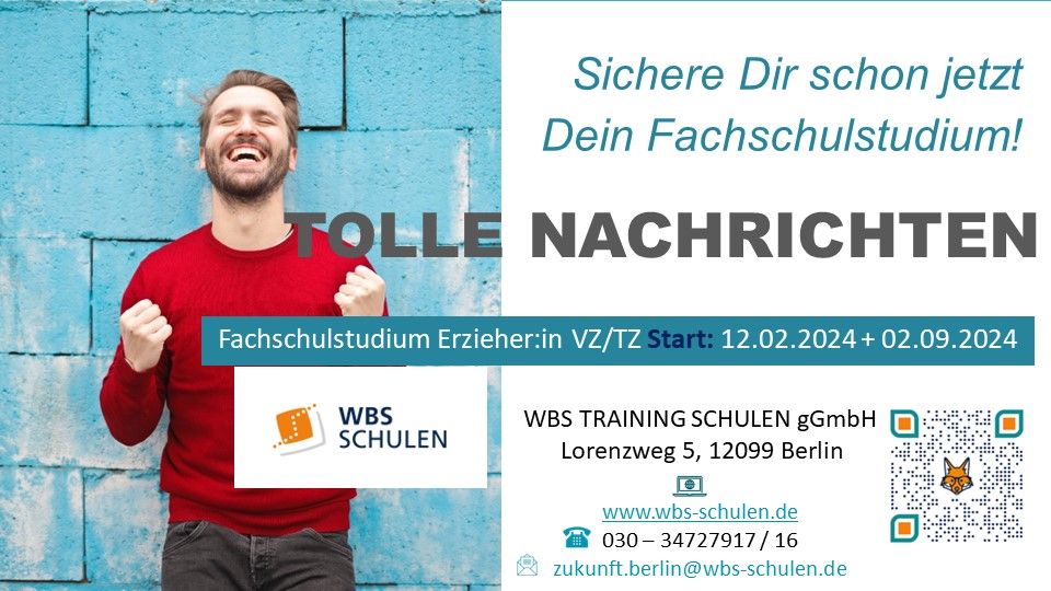 Ausbildung Erzieher:in VZ/TZ  Start: 12.02. + 02.09.2024 in Berlin