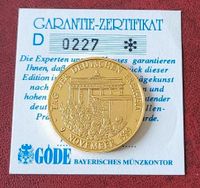 Goldmünze 1989 Einheit Berlin Tor Zertifikat DDR vergoldet PP Sachsen - Neukirch/Lausitz Vorschau