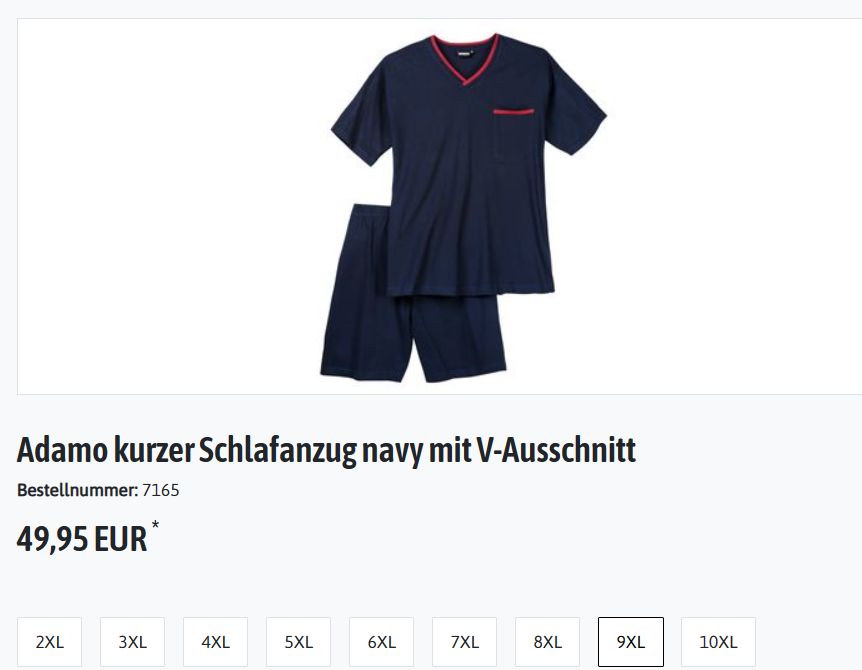 Adamo kurzer Schlafanzug navy mit V-Ausschnitt 9XL in Mainhausen