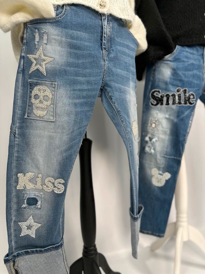 REDUZIERT DESIGNER Sexy Woman Hose Jeans Smile Glitzer Nieten in Mainz