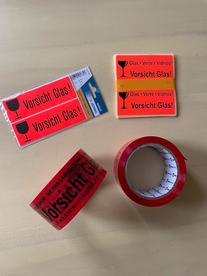 Vorsicht, Glas! Achtung, Glas! Aufkleber Sticker Klebeband in München