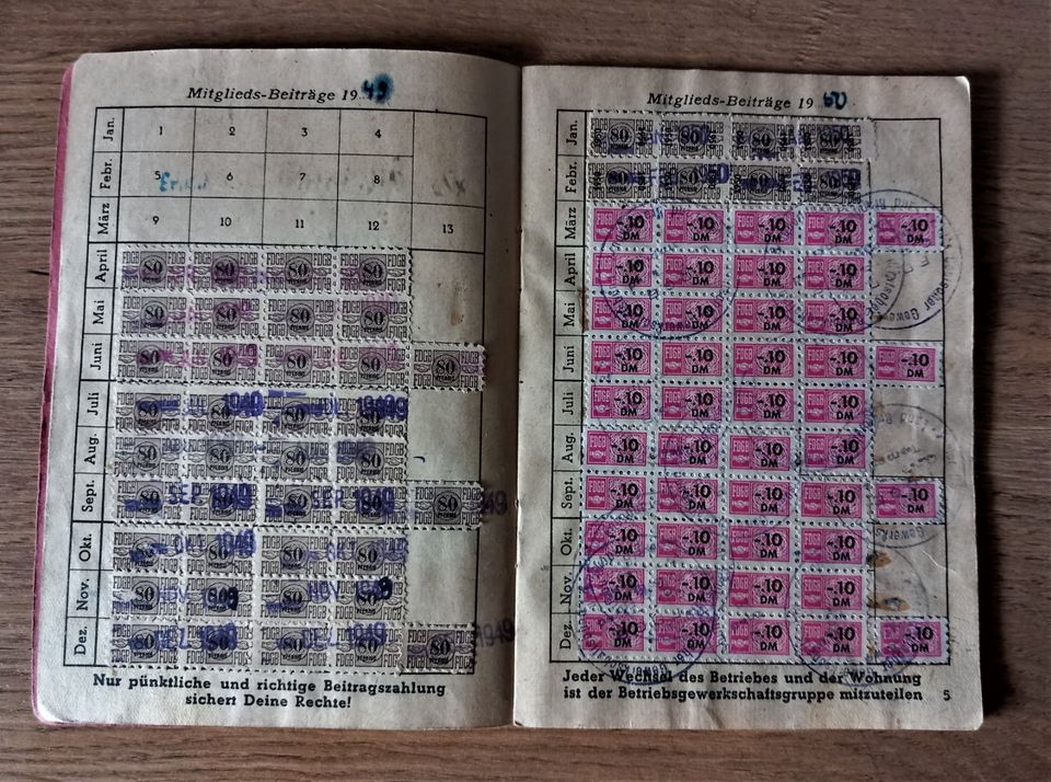 DDR - FDGB-Mitgliedsbuch, 1949 - 1954 in Neddemin