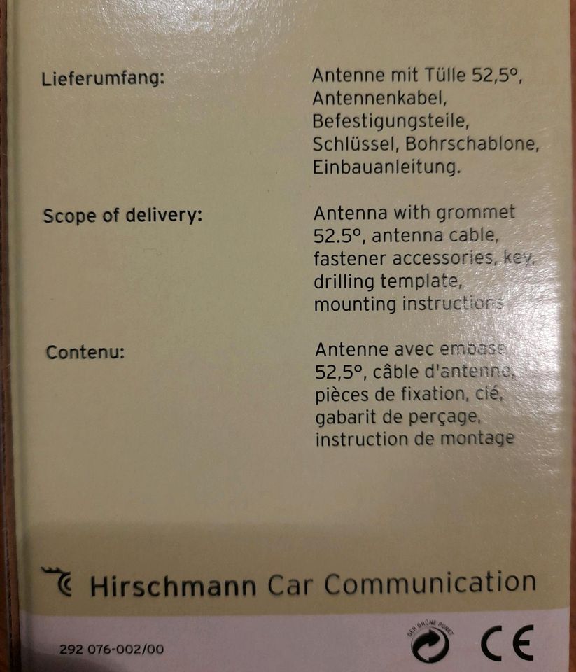 AUTA 4000 F 457 L original Hirschmann Antenne W124 Mercedes NOS in Schmidgaden