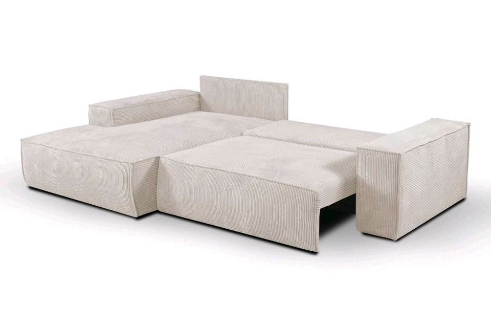 NEU Sofa Couch Cord Beige L Form Schlaffunktion Kasten Block in Köln