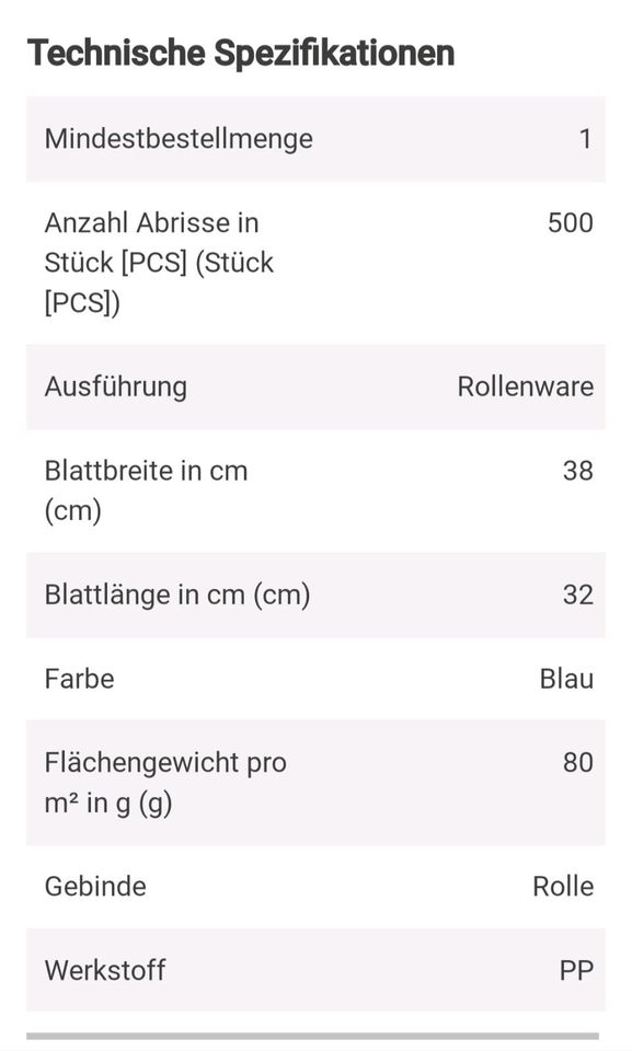 Würth Reinigungstuch TeX Wipe 500 Blatt auf Rolle Lappen Neu in Berlin