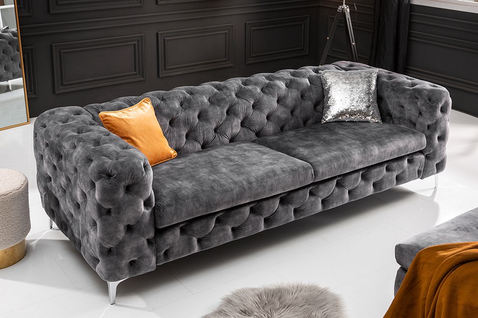 ⚡!Aktionspreis!⚡ Chesterfield 3er Sofa MODERN BAROCK 235cm dunkelgrau Samt 3-Sitzer Federkern Riess-Ambiente in Halstenbek