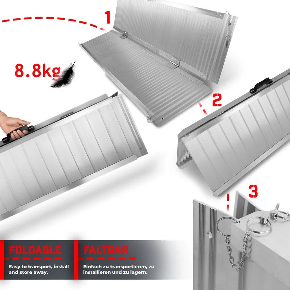 Rollstuhl Auffahrrampe Rampe Stuhl   Aluminium Klappbar  120cm in Hainburg