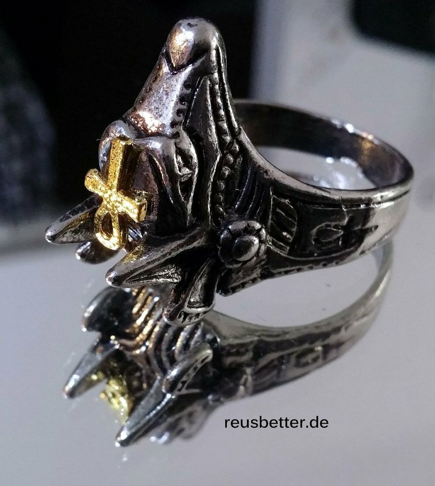 Stargate Ring Anubis Kopf mit Ankh | Gold-Silber Edelstahl in Leipzig