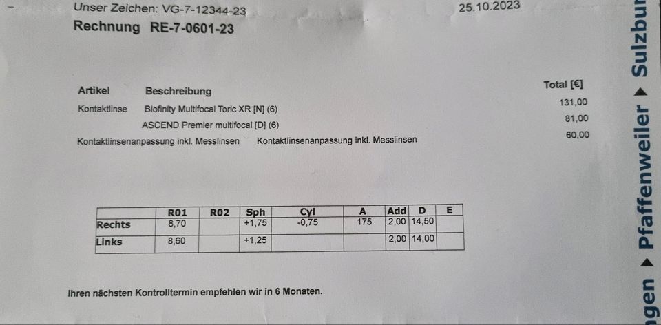 Kontaktlinsen, Multifocal, weiche Monatslinsen, 6er Pack, Set in Waldkirch