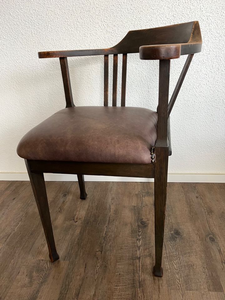 Eckstuhl Stuhl Holz Eiche Jugendstil Leder Vintage Sessel Antik in Stuttgart