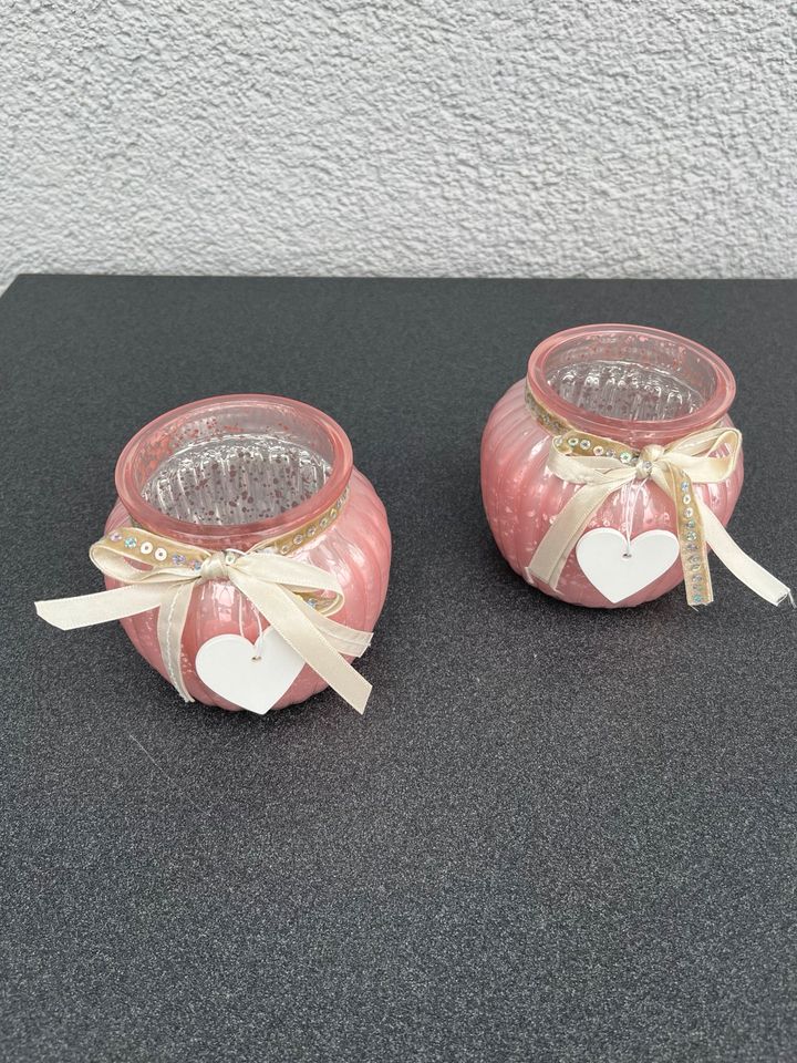2 Teelichter Glas rosa silber von Werner Voss in Nalbach