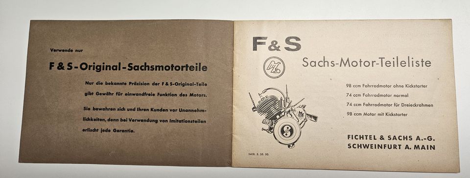 Original Fichtel und Sachs F & S Ersatzteilliste 98ccm Fahrradmot in Landau in der Pfalz