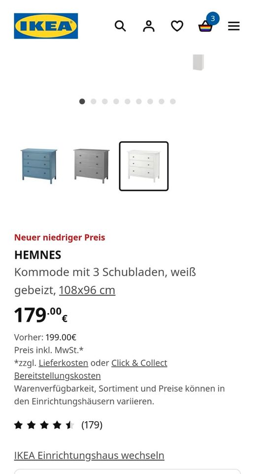 IKEA HEMNES Kommode mit 3 Schubladen 108x96 in Heidenheim an der Brenz