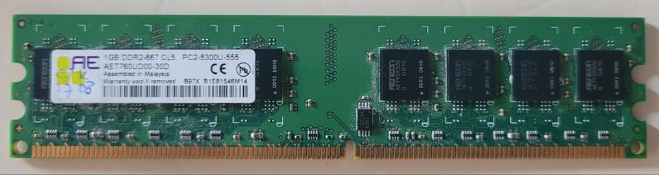 AE 1GB DDR2 667 CL5 PC2-5300U-555 in Nürnberg (Mittelfr)