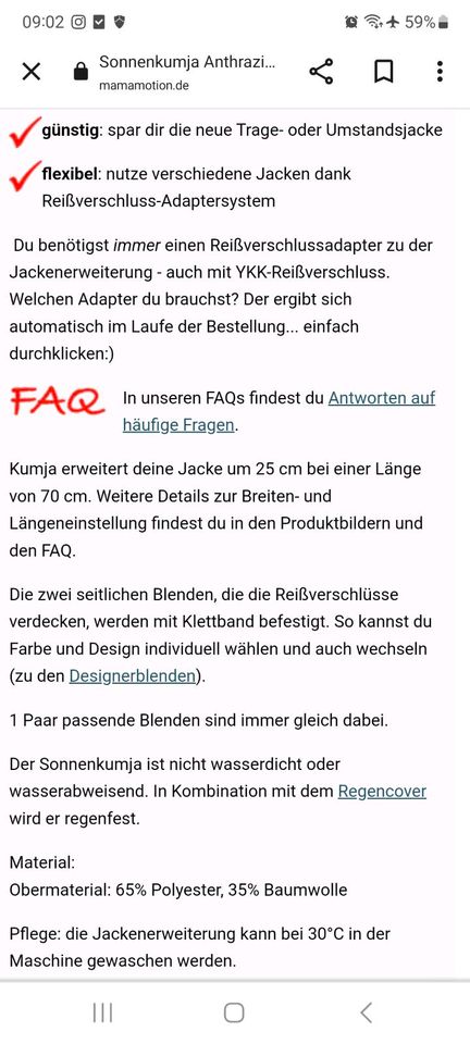 Kumja Jackenerweiterung für Schwangerschaft und Tragezeit in Saalfeld (Saale)