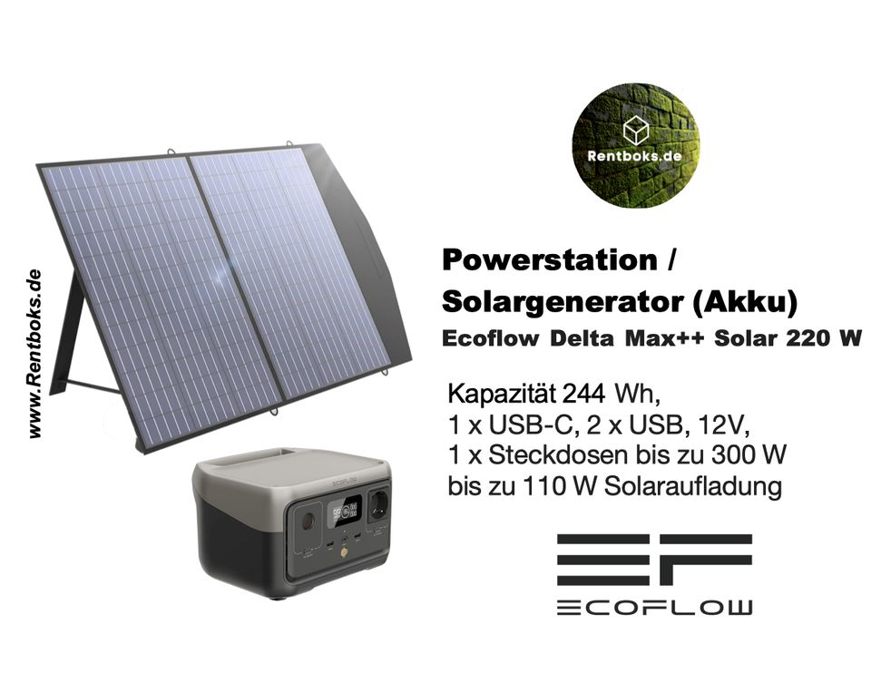Solargenerator Powerstation Akku + Solar Verleih | Mieten Akkubox, Powerbank, Stromgenerator, Powerstation, Power, Stromagregat, Generator, 230V Akku in Berlin