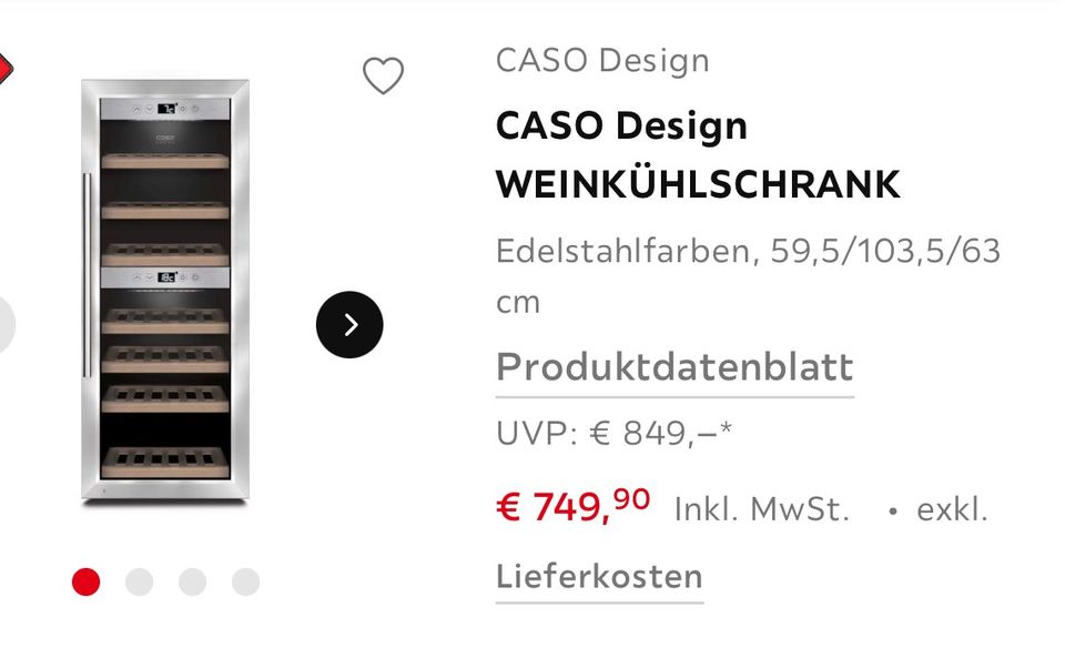 Caso winemaster 38 Weinkühlschrank - Neupreis 850 Euro in Weiden (Oberpfalz)